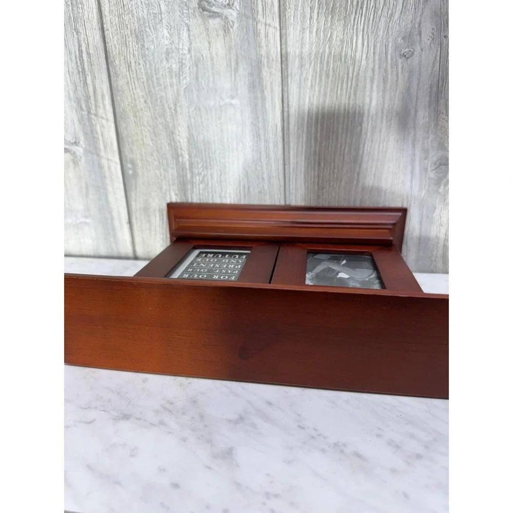 Wooden Sliding Door Triple Picture Frame Mantel Style Brown Cherry Finish